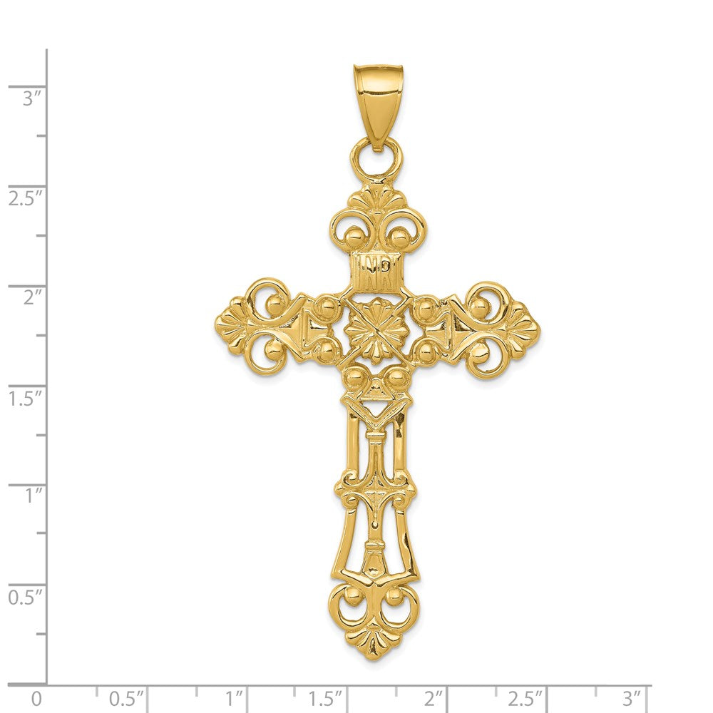 14K Gelbgold Fleur-de-Lis Kreuzanhänger, groß