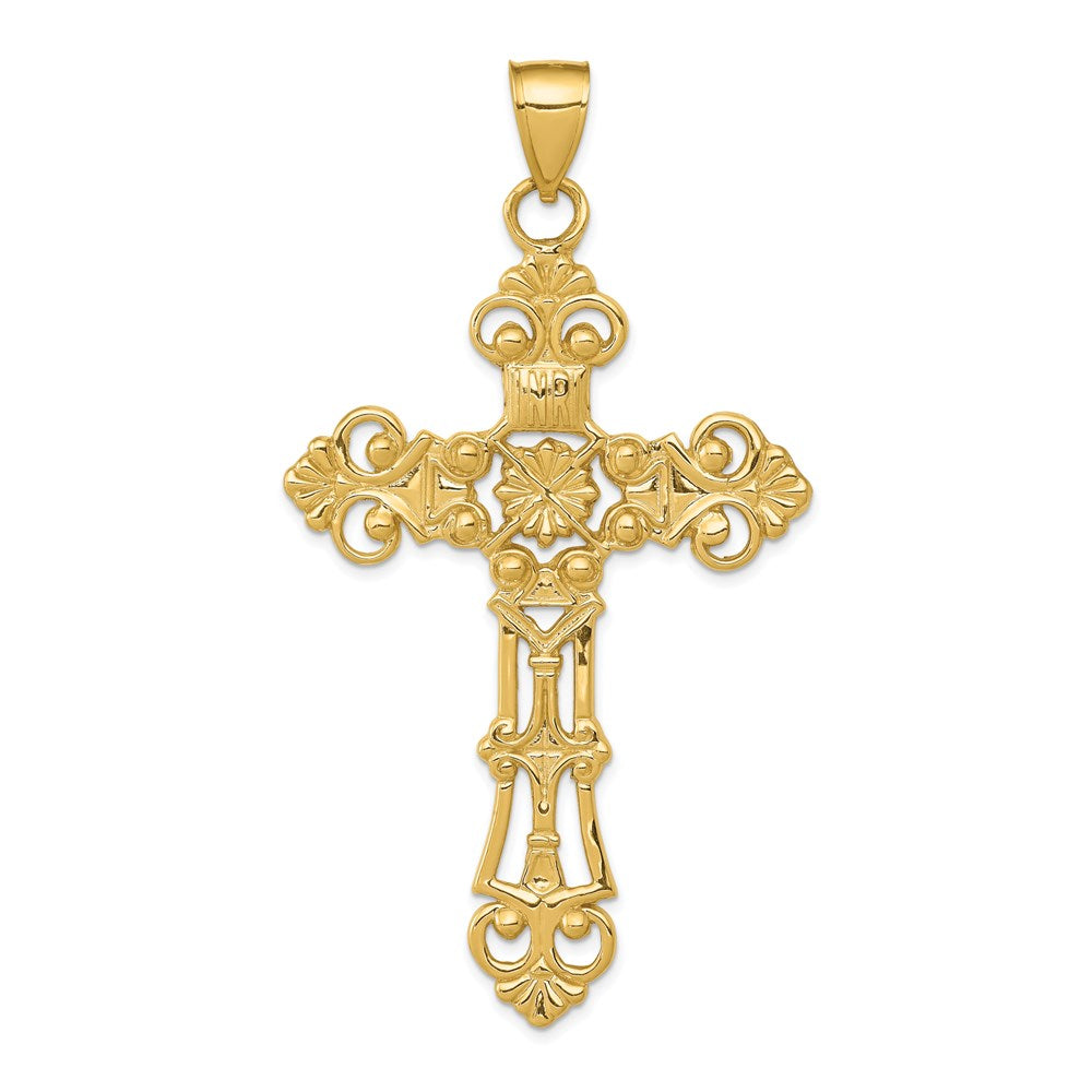 14K Gelbgold Fleur-de-Lis Kreuzanhänger, groß