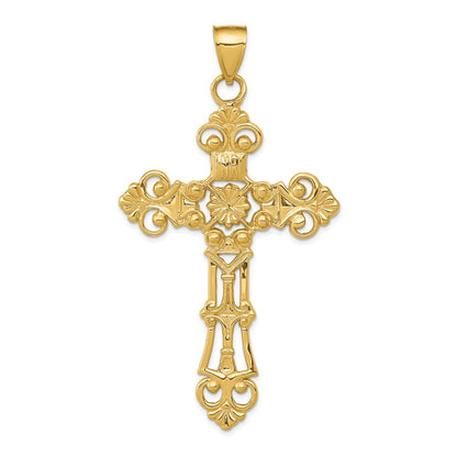 14K Gelbgold Fleur-de-Lis Kreuzanhänger, groß