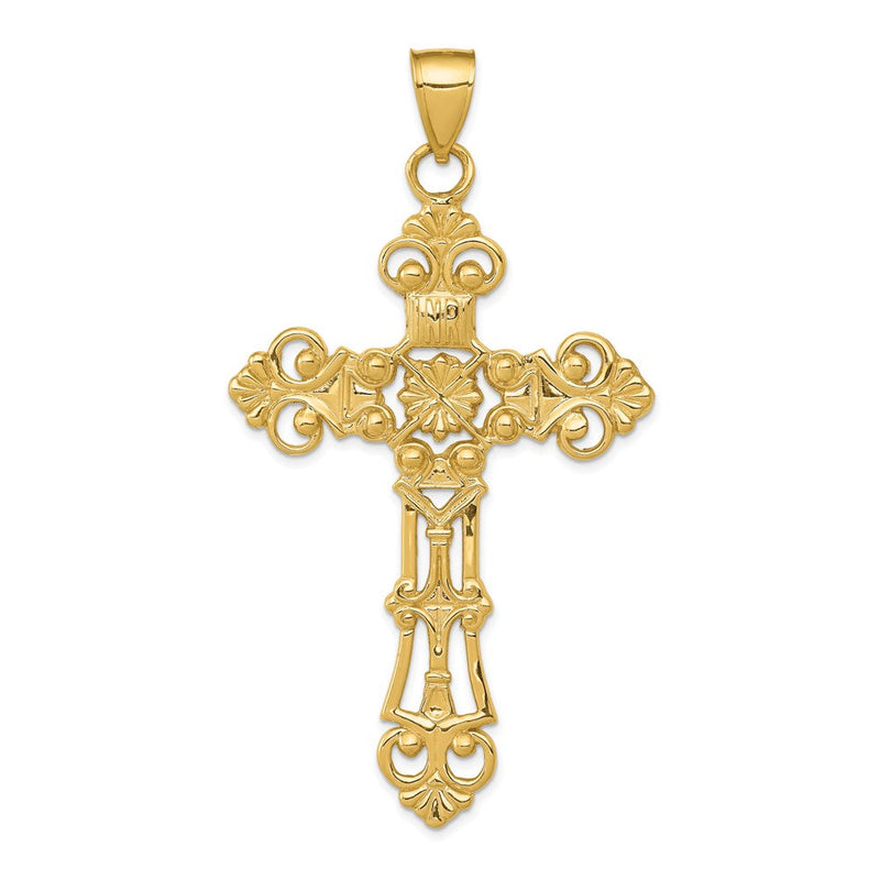 14K Gelbgold Fleur-de-Lis Kreuzanhänger, groß