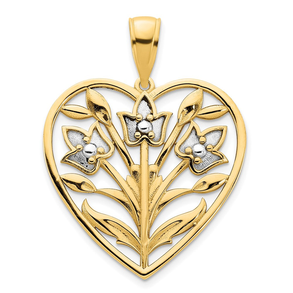 14 Karat Gelbgold und Roségold mit Weißrhodinierung, Fancy-Herz-Anhänger