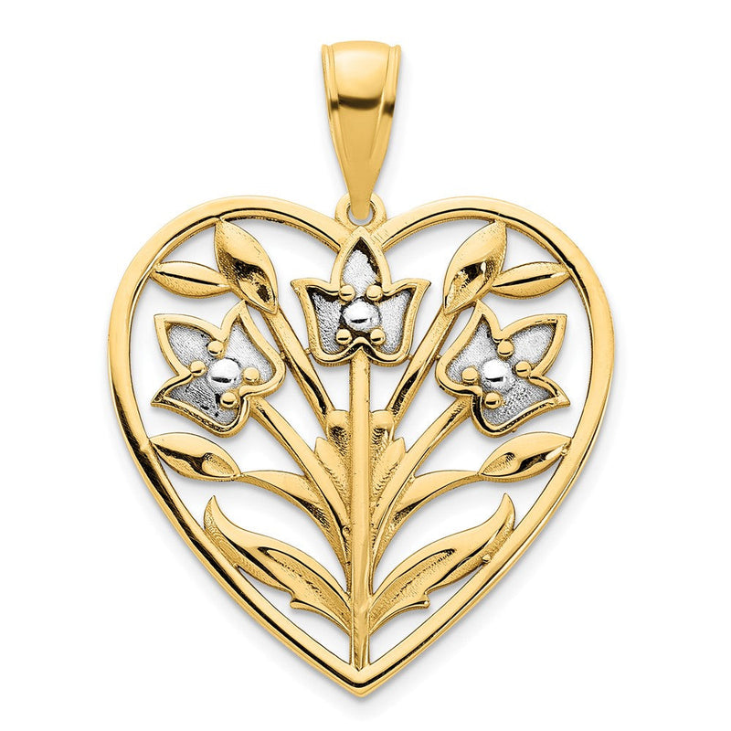 14 Karat Gelbgold und Roségold mit Weißrhodinierung, Fancy-Herz-Anhänger
