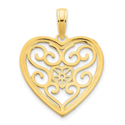 14K Gelbgold 14ky Fantasie Herz Anhänger