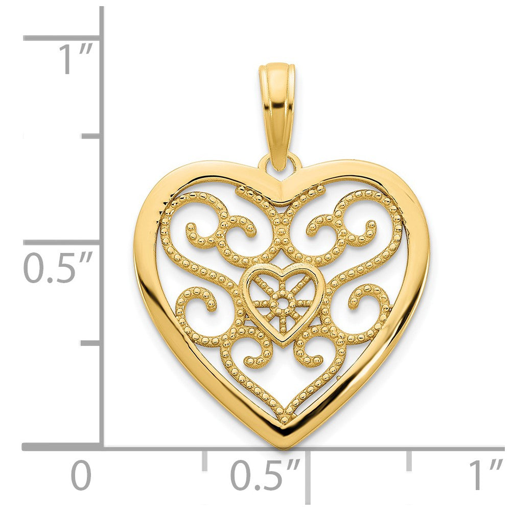 14K Gelbgold 14ky Fantasie Herz Anhänger