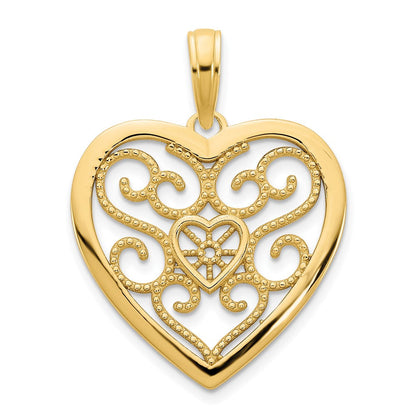 14K Gelbgold 14ky Fantasie Herz Anhänger
