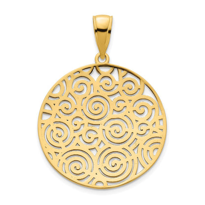 14K Gelbgold Fancy Filigran-Scheiben-Anhänger