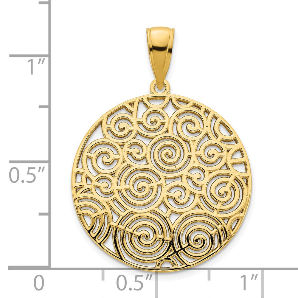 14K Gelbgold Fancy Filigran-Scheiben-Anhänger