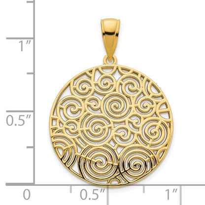 14K Gelbgold Fancy Filigran-Scheiben-Anhänger