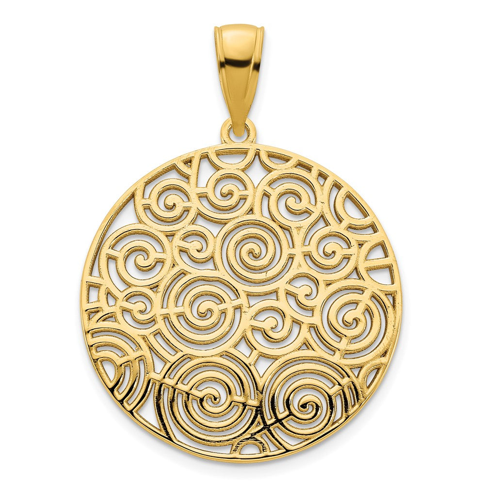14K Gelbgold Fancy Filigran-Scheiben-Anhänger