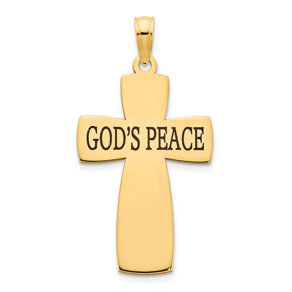 14K Gelbgold Polierter Anhänger „GOD'S PEACE" Kreuz mit Epoxidharz