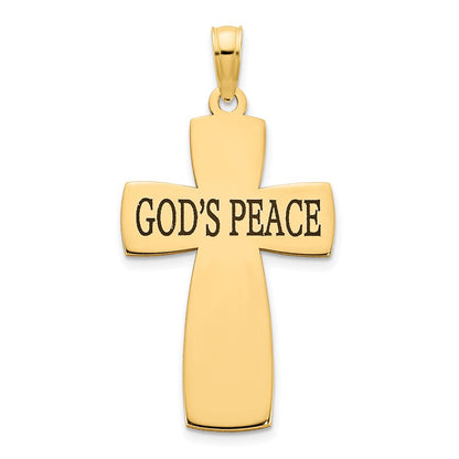 14K Gelbgold Polierter Anhänger „GOD'S PEACE" Kreuz mit Epoxidharz