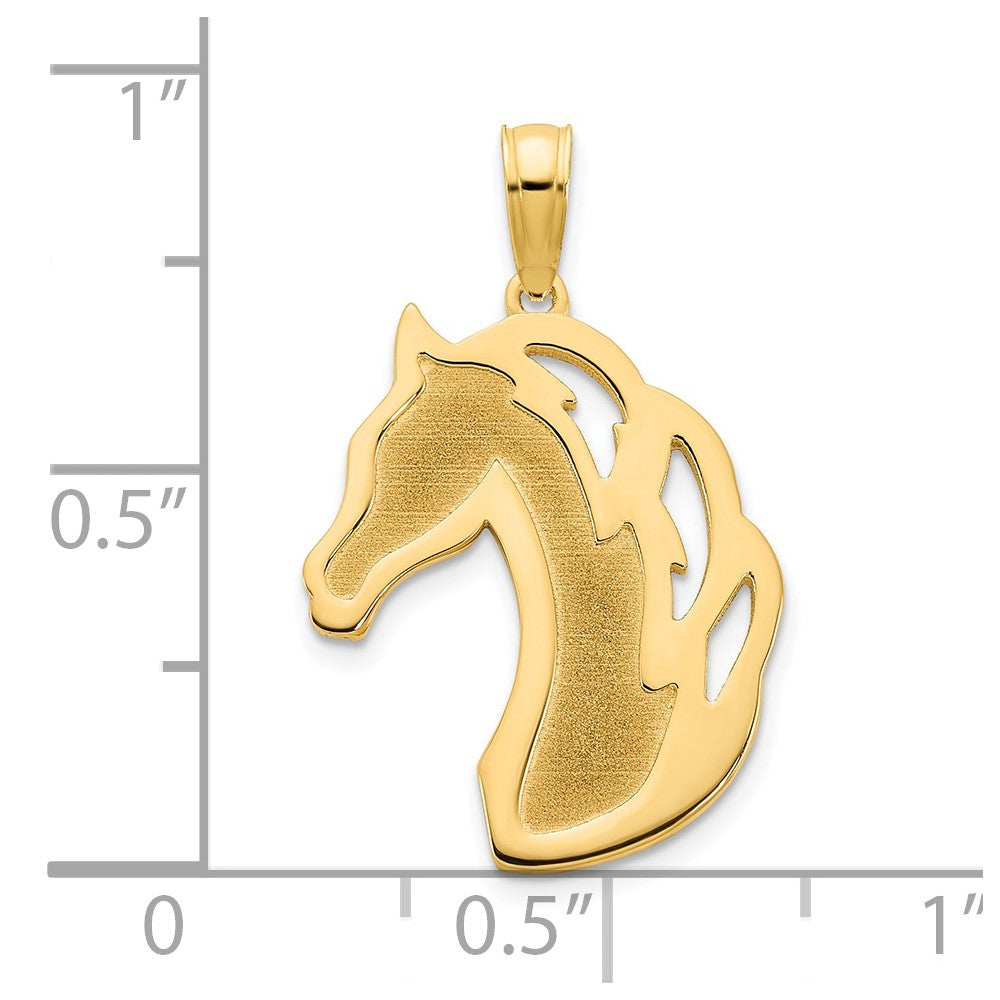 14K Gelbgold Pferdekopf-Charm, sandgestrahlt