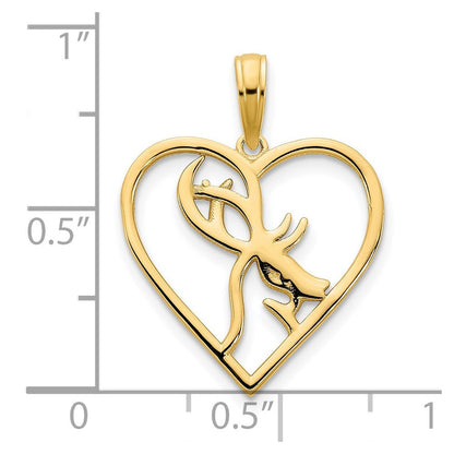 14K Gelbgold Rentier-in-einem-Herz-Anhänger