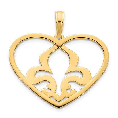 14K Gelbgold Herz-Fleur-de-Lis-Anhänger