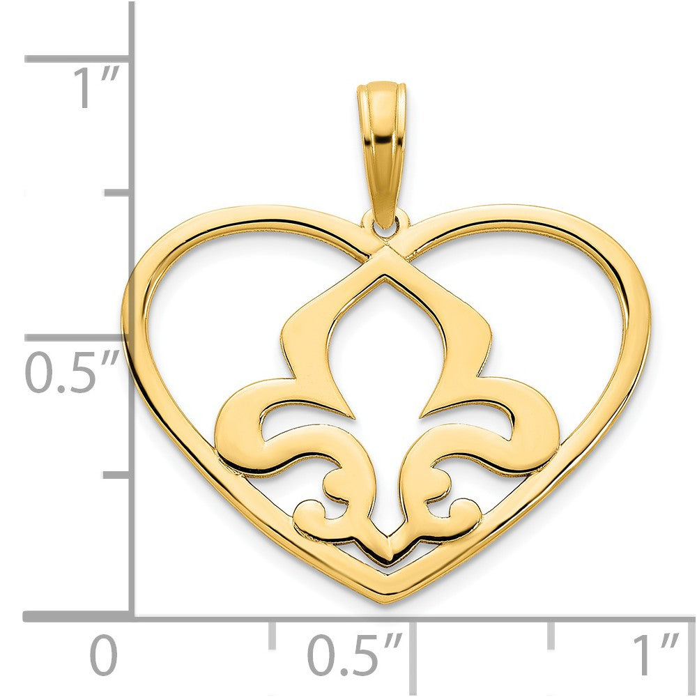 14K Gelbgold Herz-Fleur-de-Lis-Anhänger