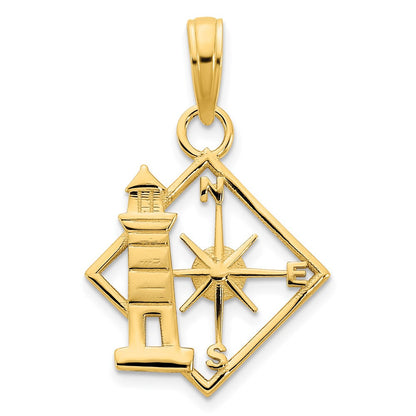14K Gelbgold Leuchtturm Kompass Anhänger