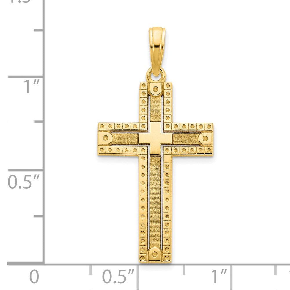 14K Gelbgold Sandgestrahlter Fantasie-Kreuzanhänger