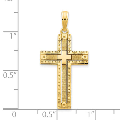 14K Gelbgold Sandgestrahlter Fantasie-Kreuzanhänger