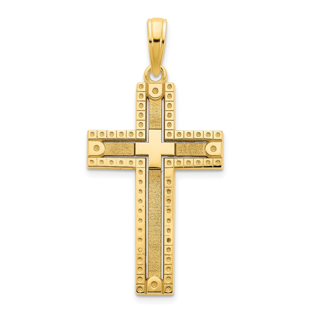 14K Gelbgold Sandgestrahlter Fantasie-Kreuzanhänger