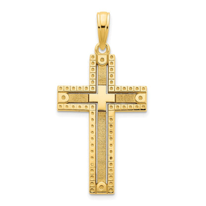 14K Gelbgold Sandgestrahlter Fantasie-Kreuzanhänger