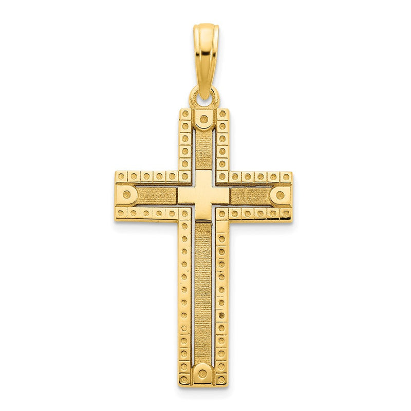 14K Gelbgold Sandgestrahlter Fantasie-Kreuzanhänger