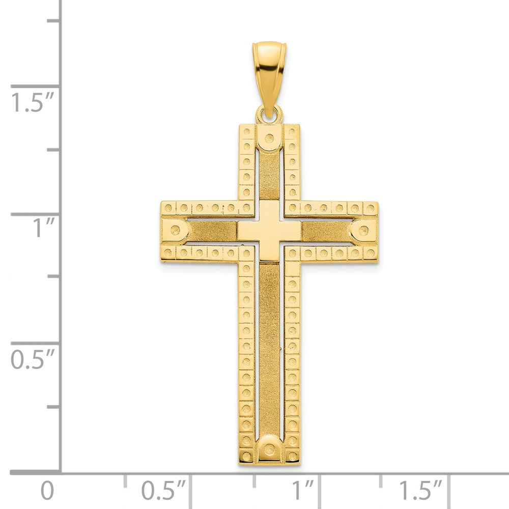 14K Gelbgold Fantasie-Kreuzanhänger, sandgestrahlt