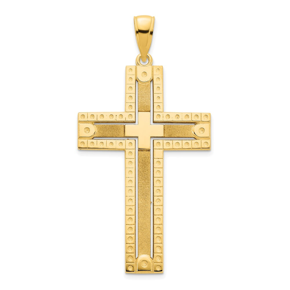 14K Gelbgold Fantasie-Kreuzanhänger, sandgestrahlt