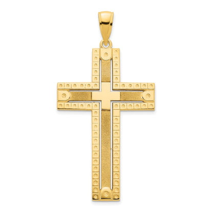 14K Gelbgold Fantasie-Kreuzanhänger, sandgestrahlt