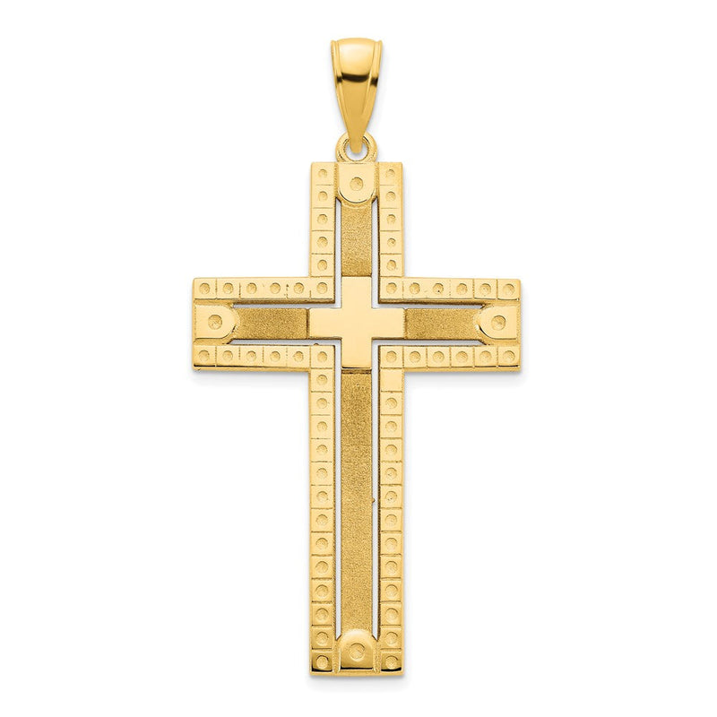 14K Gelbgold Fantasie-Kreuzanhänger, sandgestrahlt