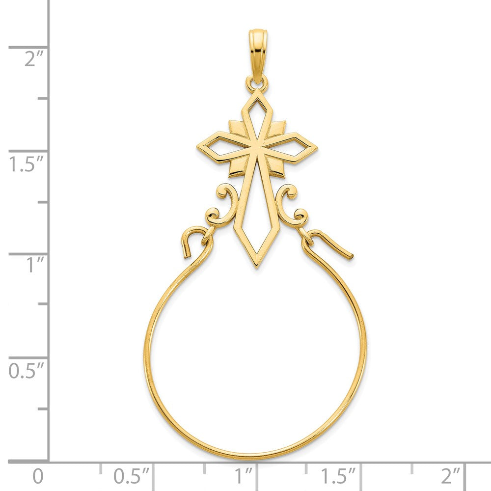 14K Gelbgold Kreuz-Anhänger-Halter-Charm, ausgefallenes Design