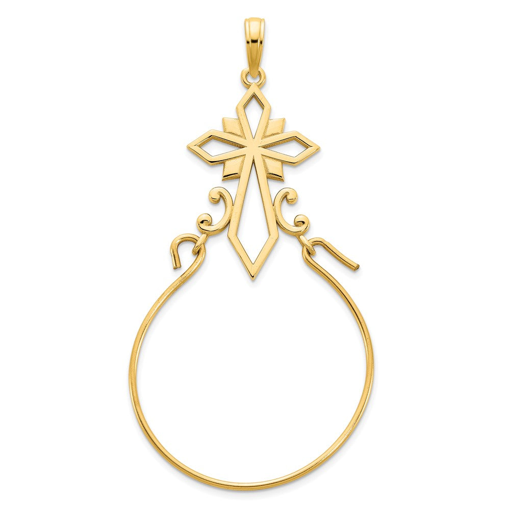 14K Gelbgold Kreuz-Anhänger-Halter-Charm, ausgefallenes Design