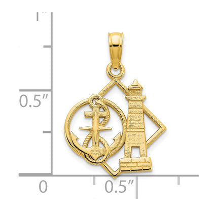 14K Gelbgold Leuchtturm- und Anker-Charm