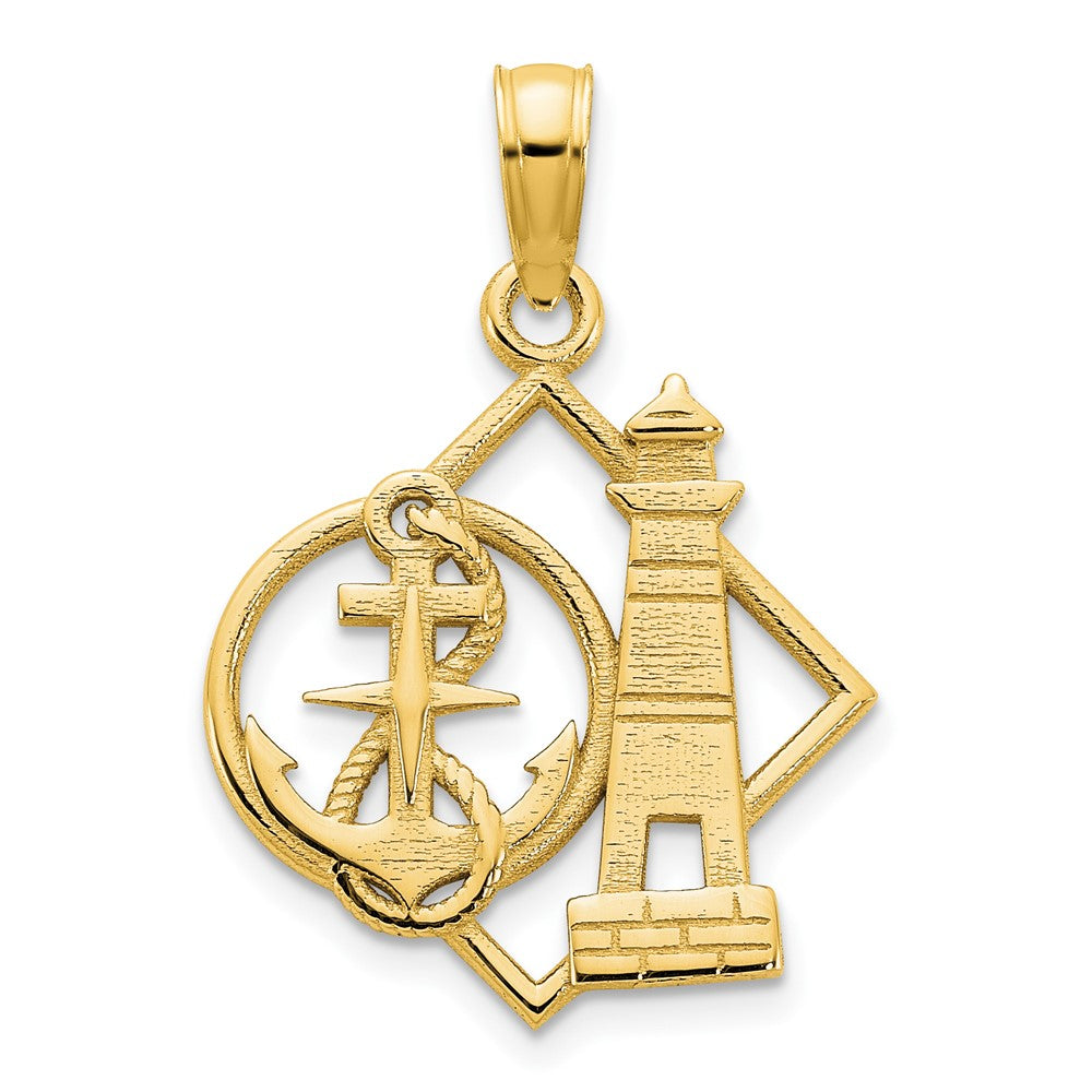 14K Gelbgold Leuchtturm- und Anker-Charm