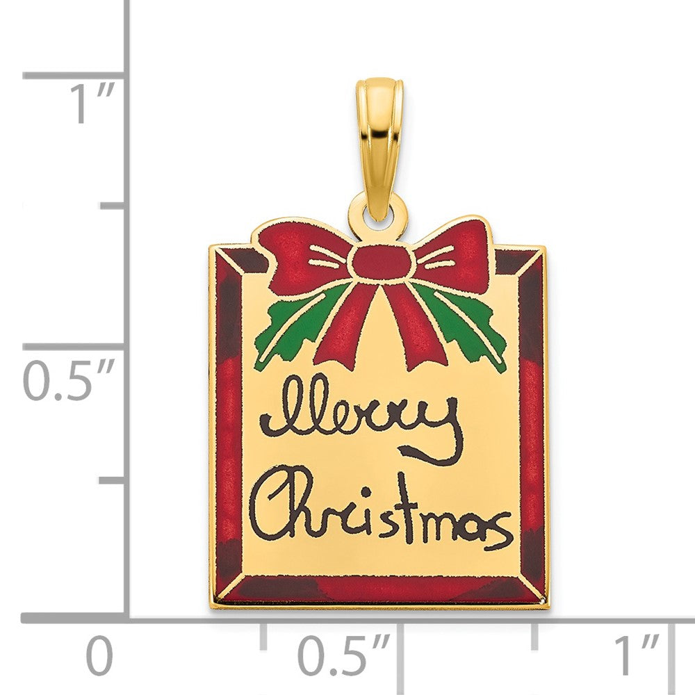 14K Gelbgold Polierter Merry-Christmas-Geschenk-Anhänger mit Epoxidharz