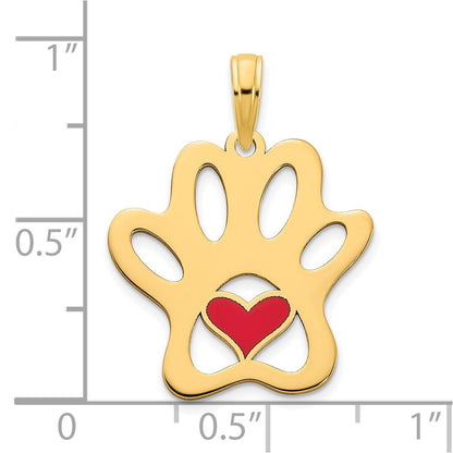14K Gelbgold Epoxidharz-Pfotenabdruck-Anhänger mit Herz