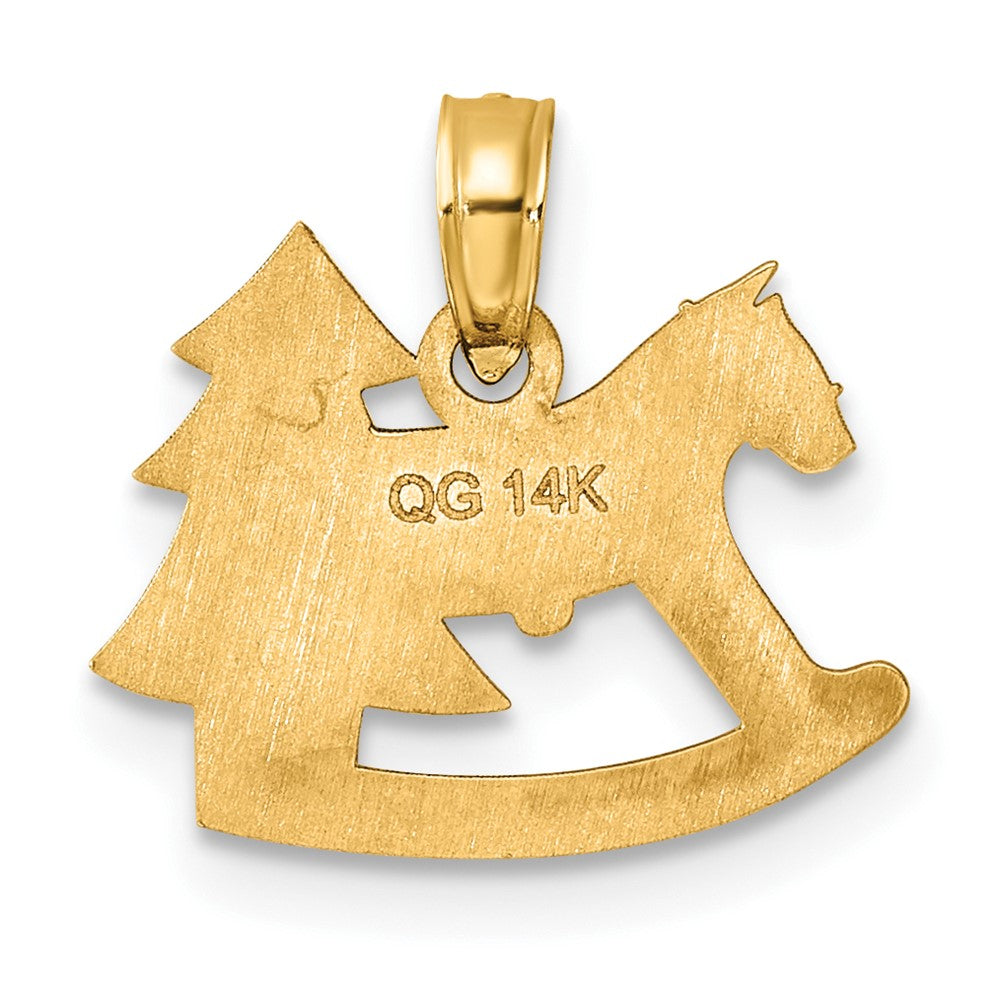 14K Gelbgold Poliert Epoxid Rocking Pferd mit Weihnachten Baum Anhänger