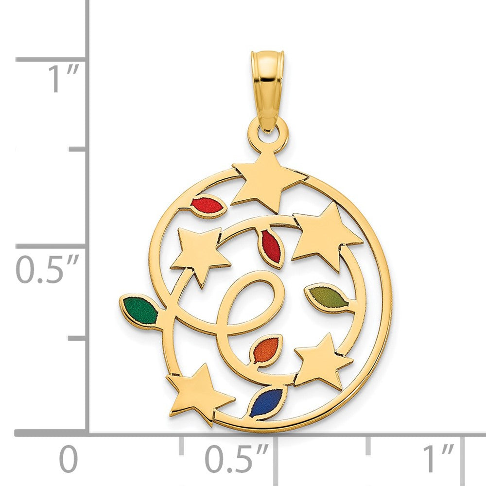 14K Gelbgold Anhänger mit Weihnachtslichtern und Sternen, epoxidiert