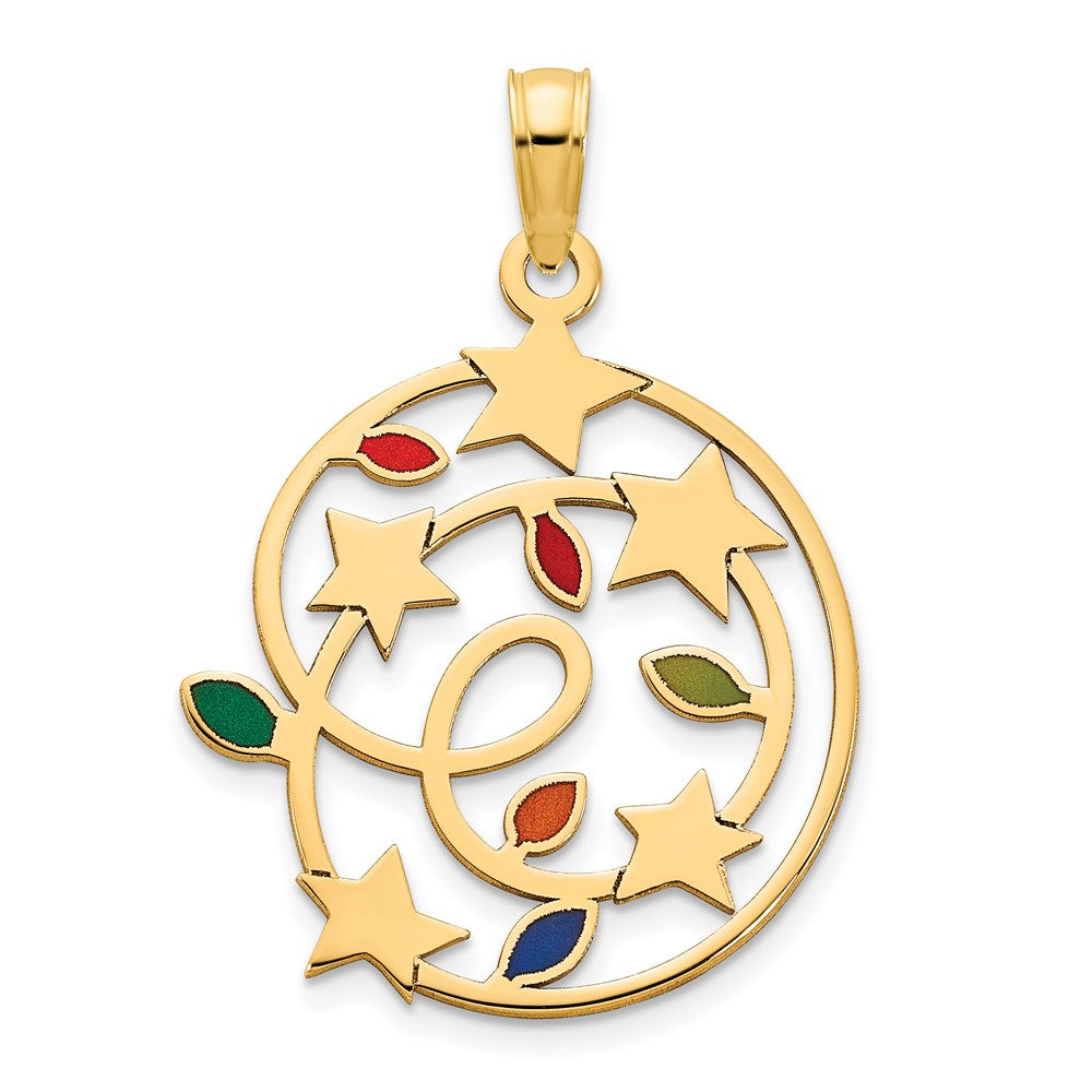 14K Gelbgold Anhänger mit Weihnachtslichtern und Sternen, epoxidiert