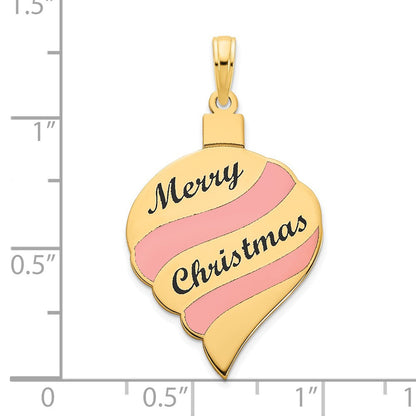 14K Gelbgold-Anhänger „Frohe Weihnachten" mit Epoxidharz-Ornament