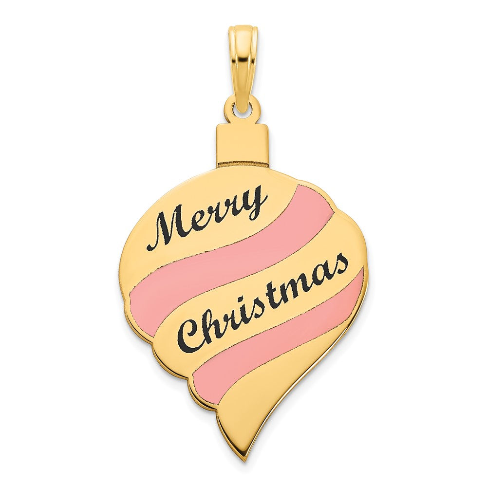 14K Gelbgold-Anhänger „Frohe Weihnachten" mit Epoxidharz-Ornament
