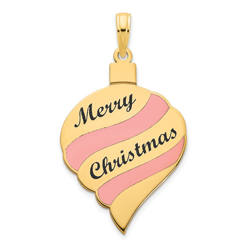 14K Gelbgold-Anhänger „Frohe Weihnachten" mit Epoxidharz-Ornament