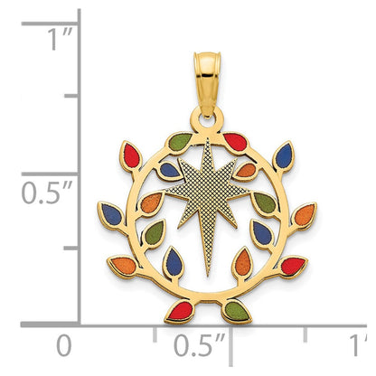 14K Gelbgold Anhänger „Weihnachtsbeleuchtung und Nordstern" mit Epoxidharz