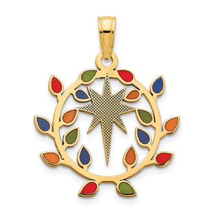 14K Gelbgold Anhänger „Weihnachtsbeleuchtung und Nordstern" mit Epoxidharz