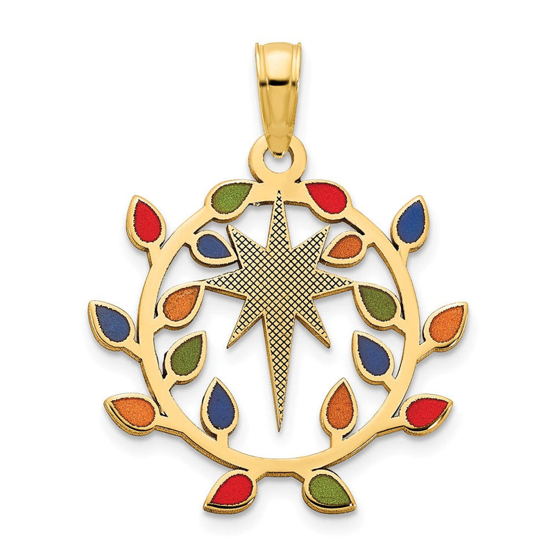 14K Gelbgold Anhänger „Weihnachtsbeleuchtung und Nordstern" mit Epoxidharz