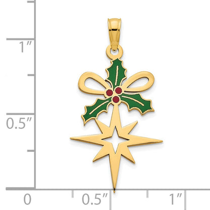 „14K Gelbgold Anhänger mit Stechpalme und Nordstern, mit Epoxidharz“