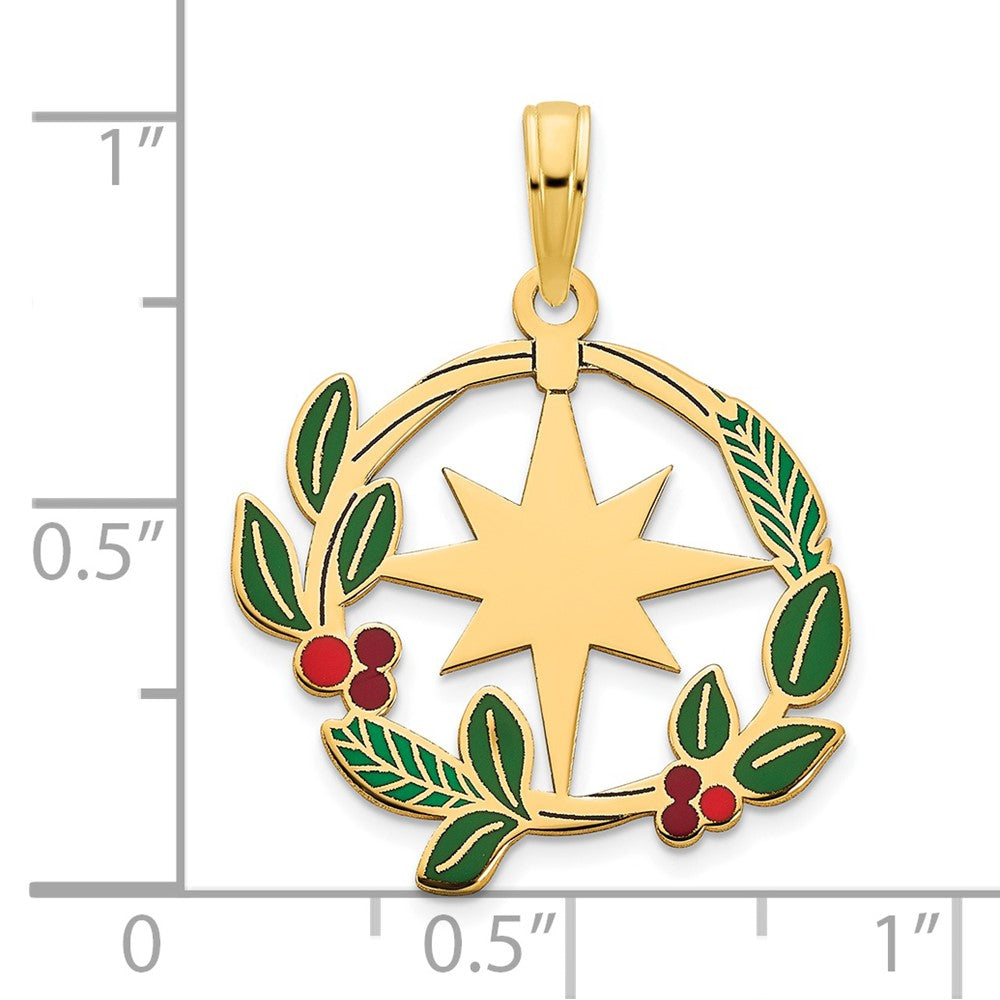 14 Karat Gelbgold Anhänger mit Mistelzweig und Nordstern-Kreis, mit Epoxidharz