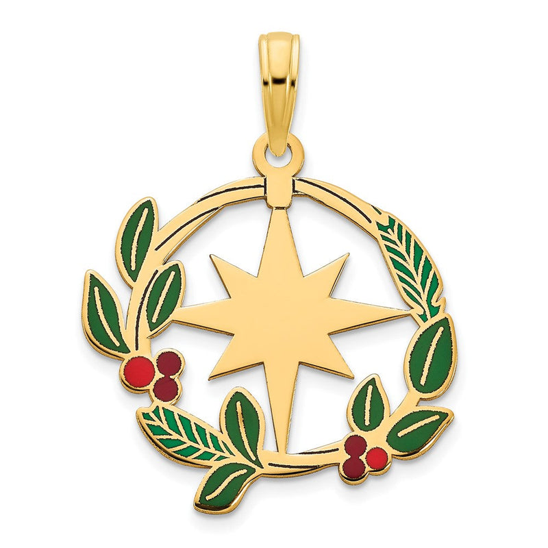 14 Karat Gelbgold Anhänger mit Mistelzweig und Nordstern-Kreis, mit Epoxidharz