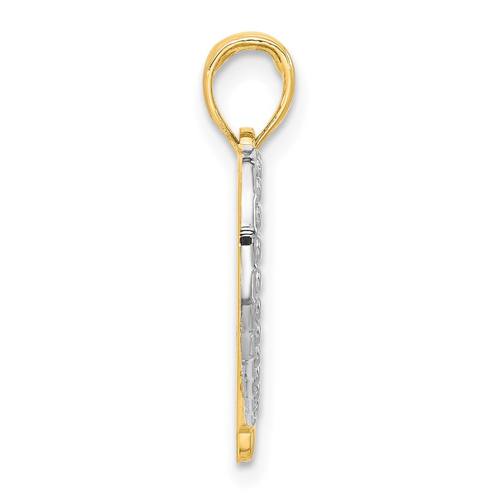 14K Gelb & Rhodium und Rhodium Poliert Herz Anhänger