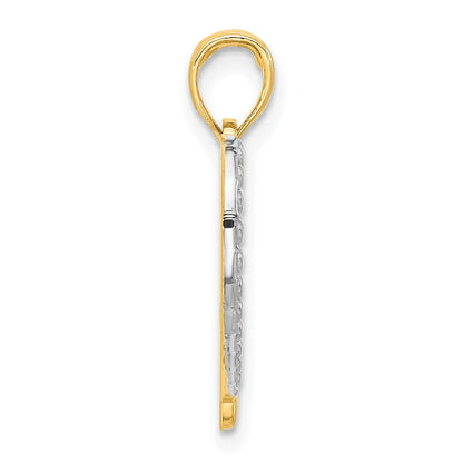14K Gelb & Rhodium und Rhodium Poliert Herz Anhänger