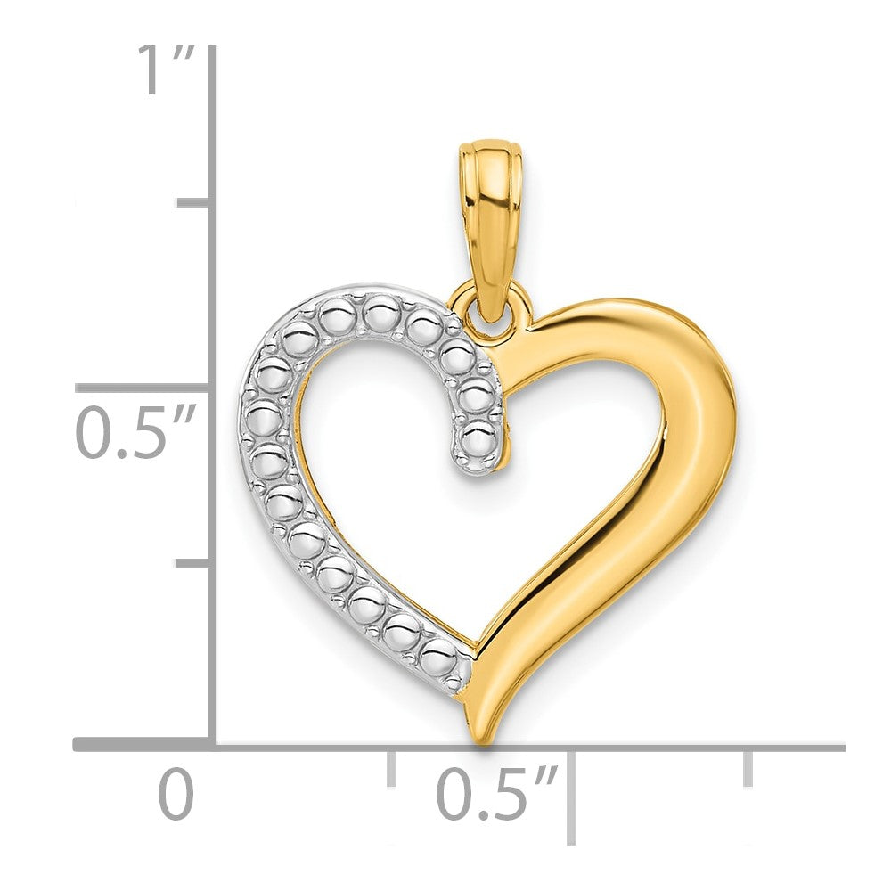 14K Gelb & Rhodium und Rhodium Poliert Herz Anhänger